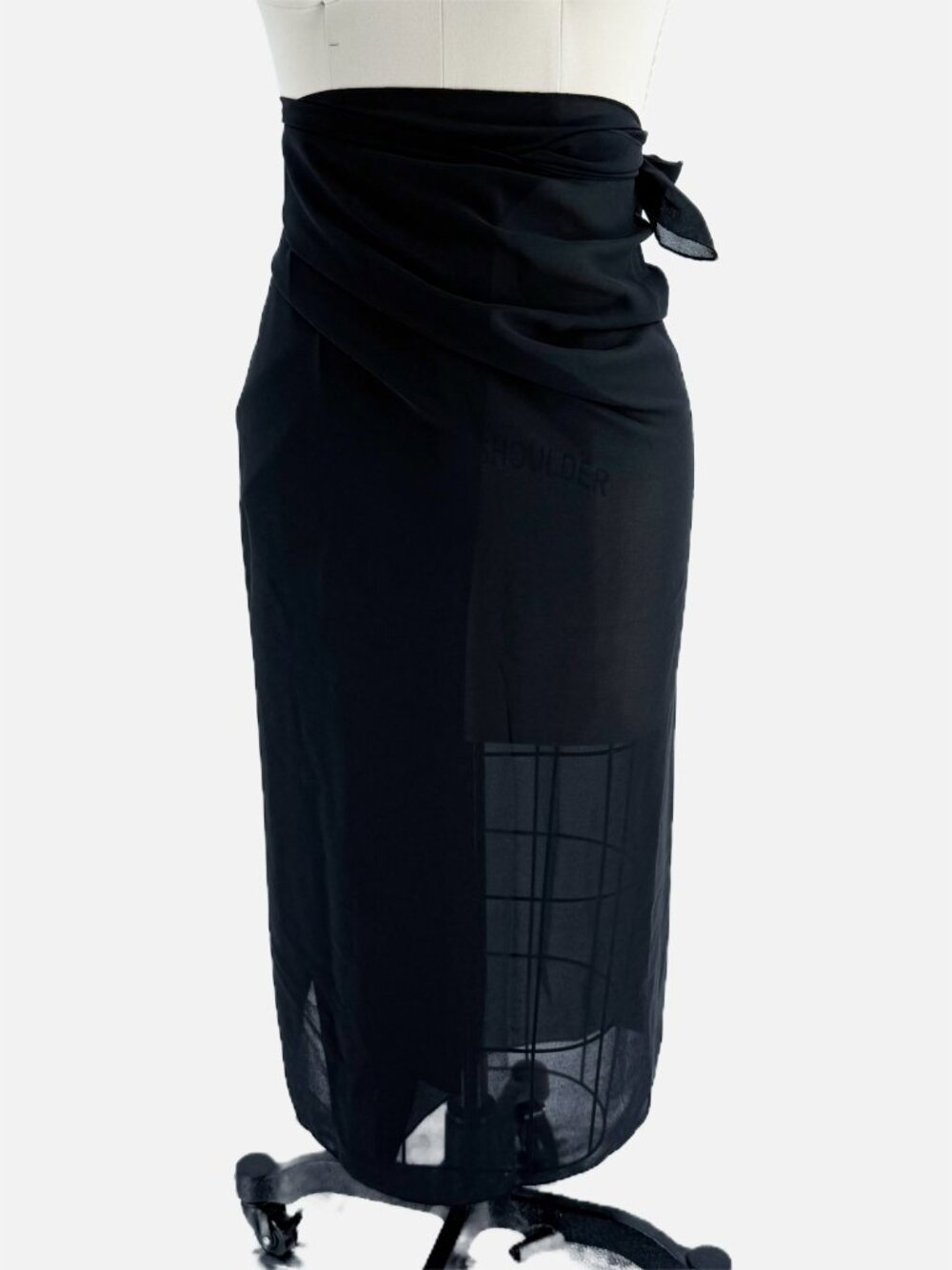 Black Tie-Front Beach Sarong Wrap Midi resort wear island vibe beachcore - Picture 2 of 10